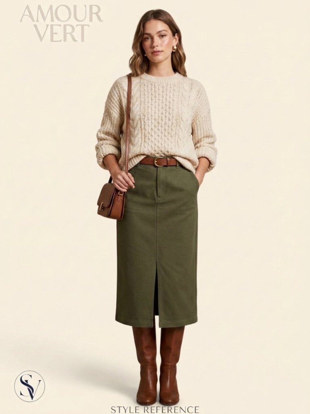 NWT Amour Vert Lina Organic Cotton Pencil Skirt Calla Green Size M